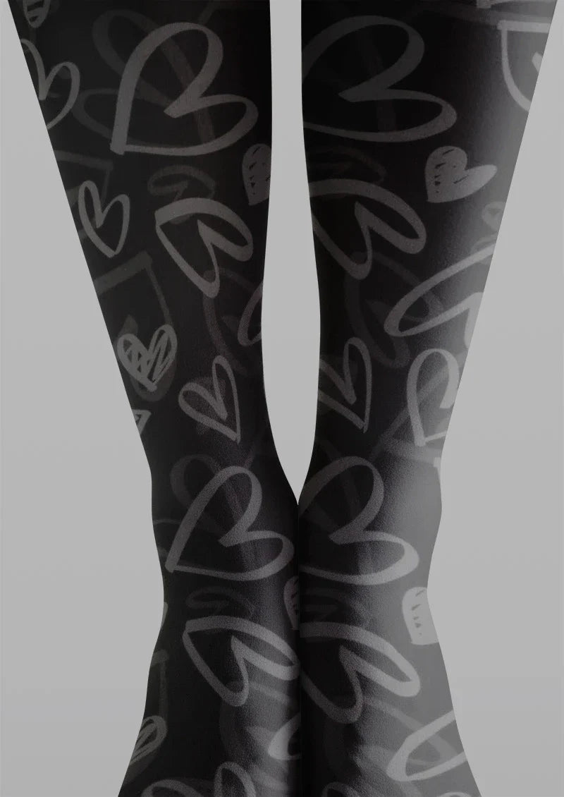 Viken Plan Black Heart Sheer Tights Hosiery Pantyhose