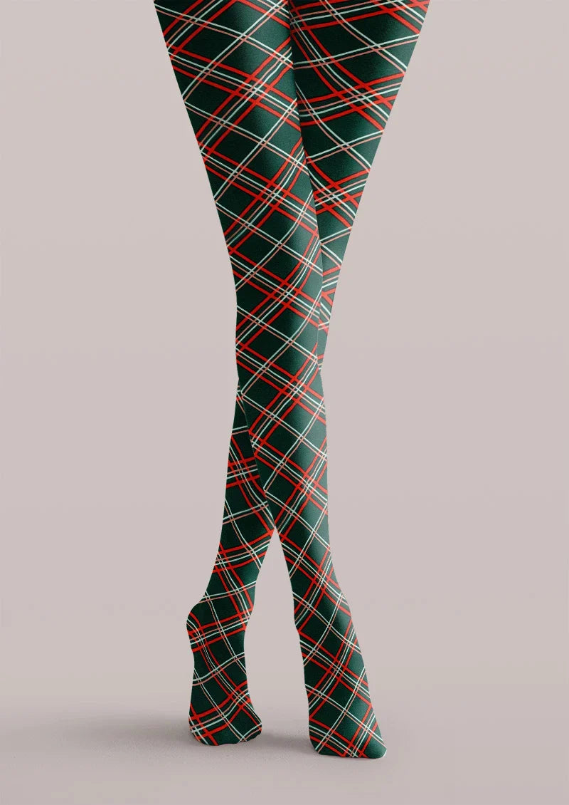 Viken Plan Christmas Plaid Red Green Tights Hosiery Pantyhose