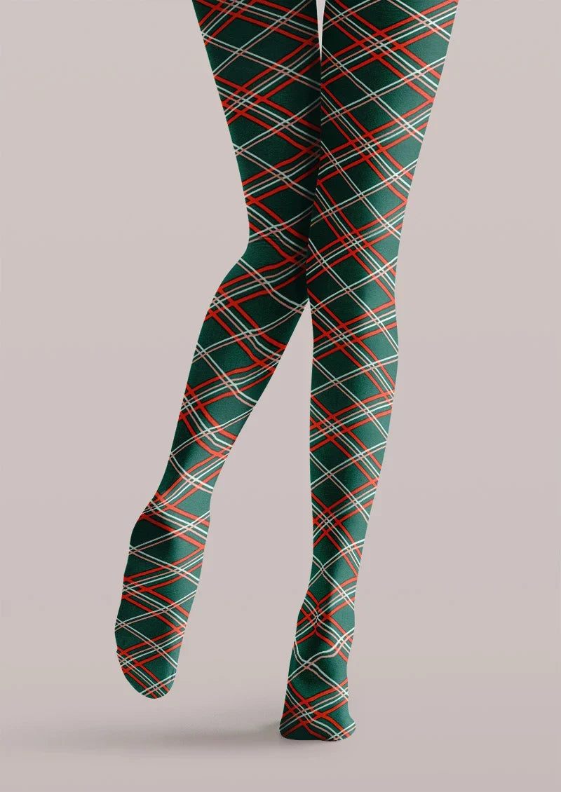 Viken Plan Christmas Plaid Red Green Tights Hosiery Pantyhose
