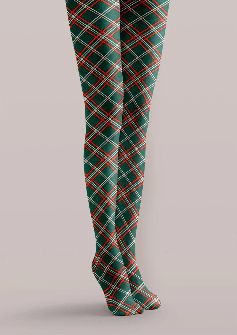 Viken Plan Christmas Plaid Red Green Tights Hosiery Pantyhose