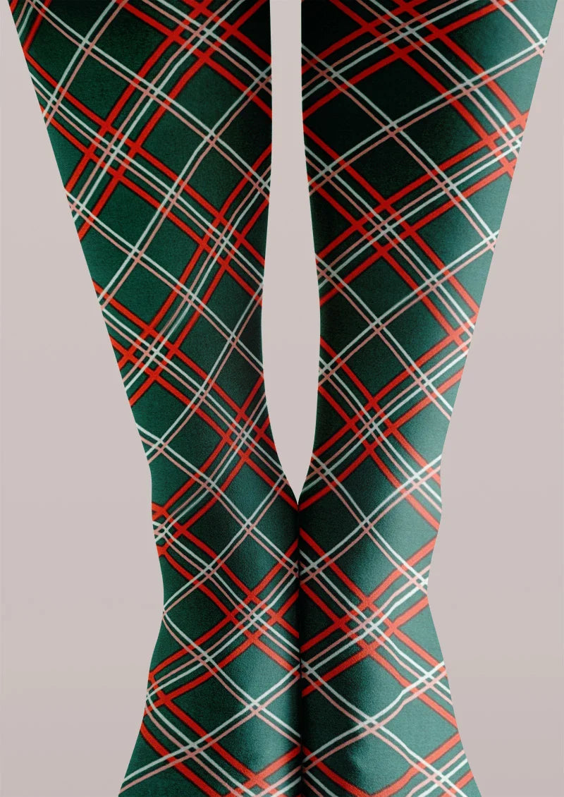Viken Plan Christmas Plaid Red Green Tights Hosiery Pantyhose