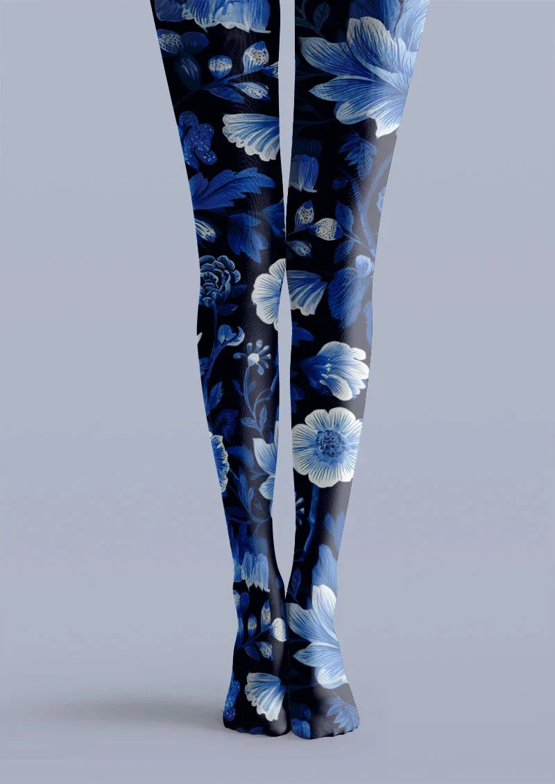 Viken Plan Blue Floral Tights Hosiery Pantyhose