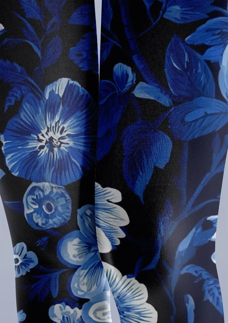 Viken Plan Blue Floral Tights Hosiery Pantyhose