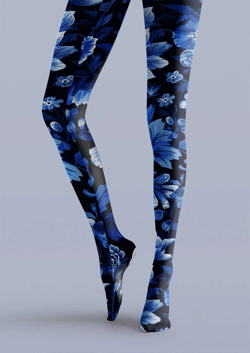 Viken Plan Blue Floral Tights Hosiery Pantyhose