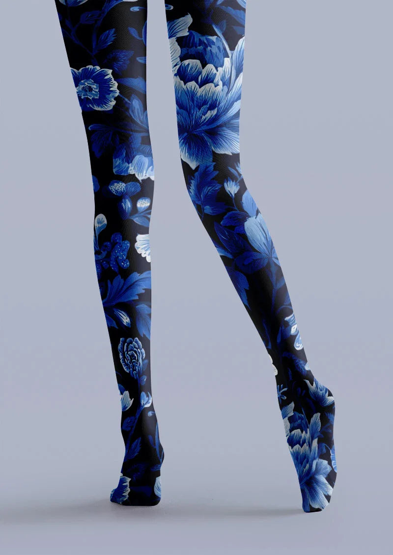 Viken Plan Blue Floral Tights Hosiery Pantyhose
