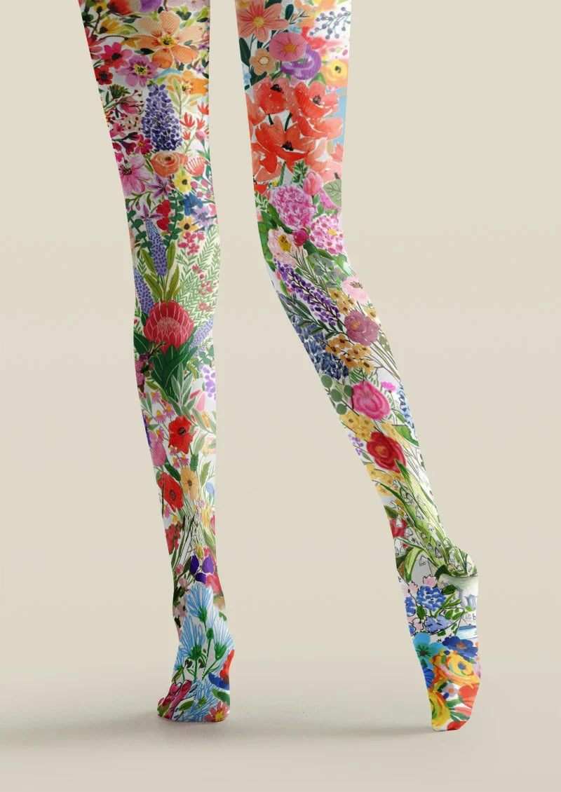 Viken Plan Colorful Abstract Garden Tights Hosiery Pantyhose