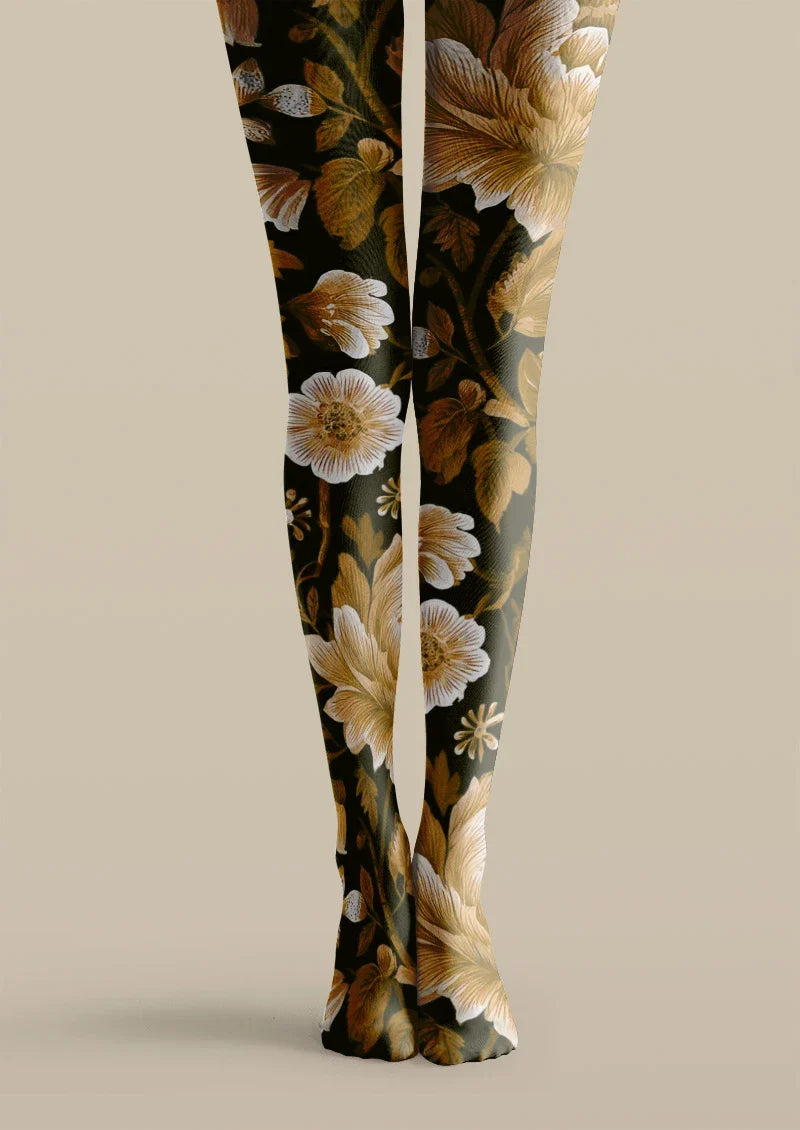 Viken Plan Brown Floral Tights Hosiery Pantyhose