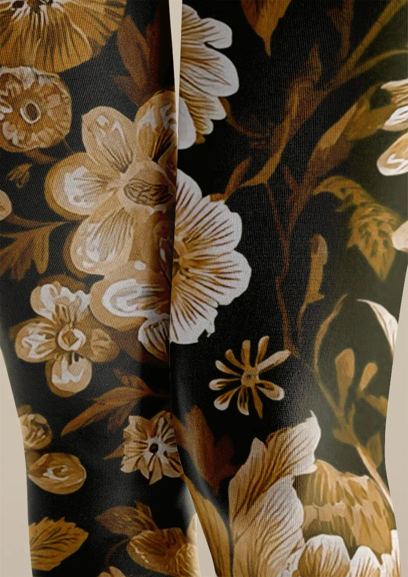Viken Plan Brown Floral Tights Hosiery Pantyhose