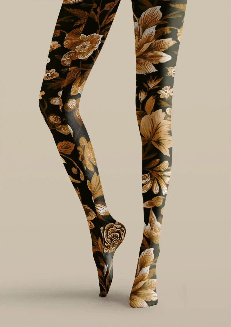 Viken Plan Brown Floral Tights Hosiery Pantyhose