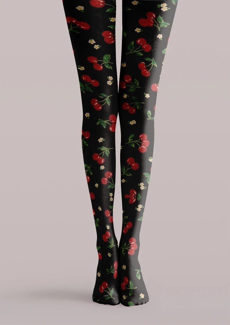 Viken Plan Black Red Rose Tights Hosiery Pantyhose