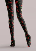 Viken Plan Black Red Rose Tights Hosiery Pantyhose