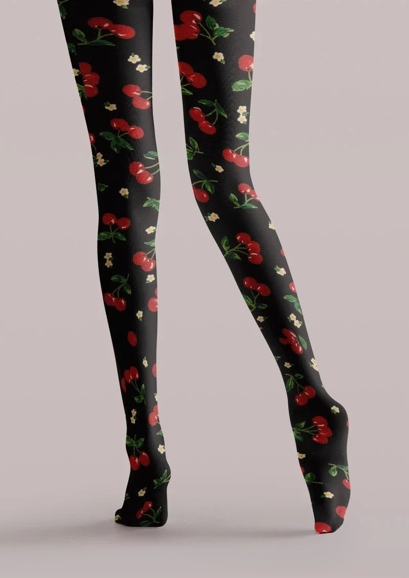 Viken Plan Black Red Rose Tights Hosiery Pantyhose