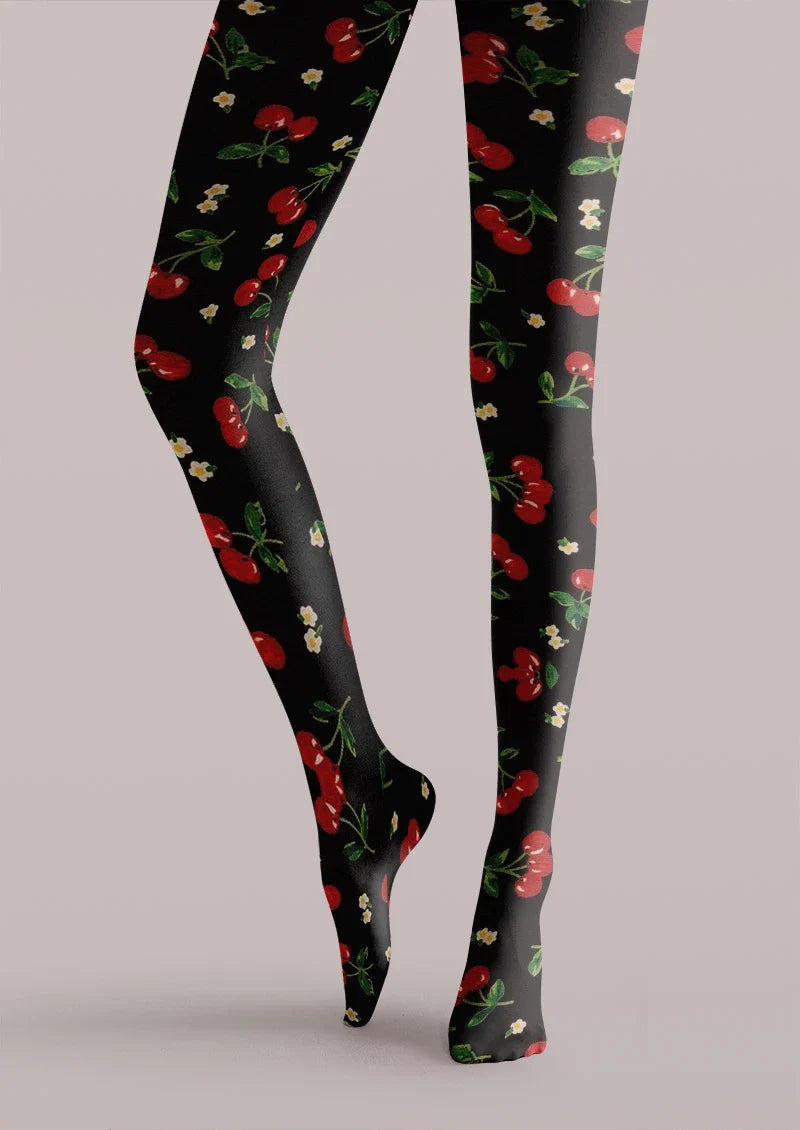 Viken Plan Black Red Rose Tights Hosiery Pantyhose