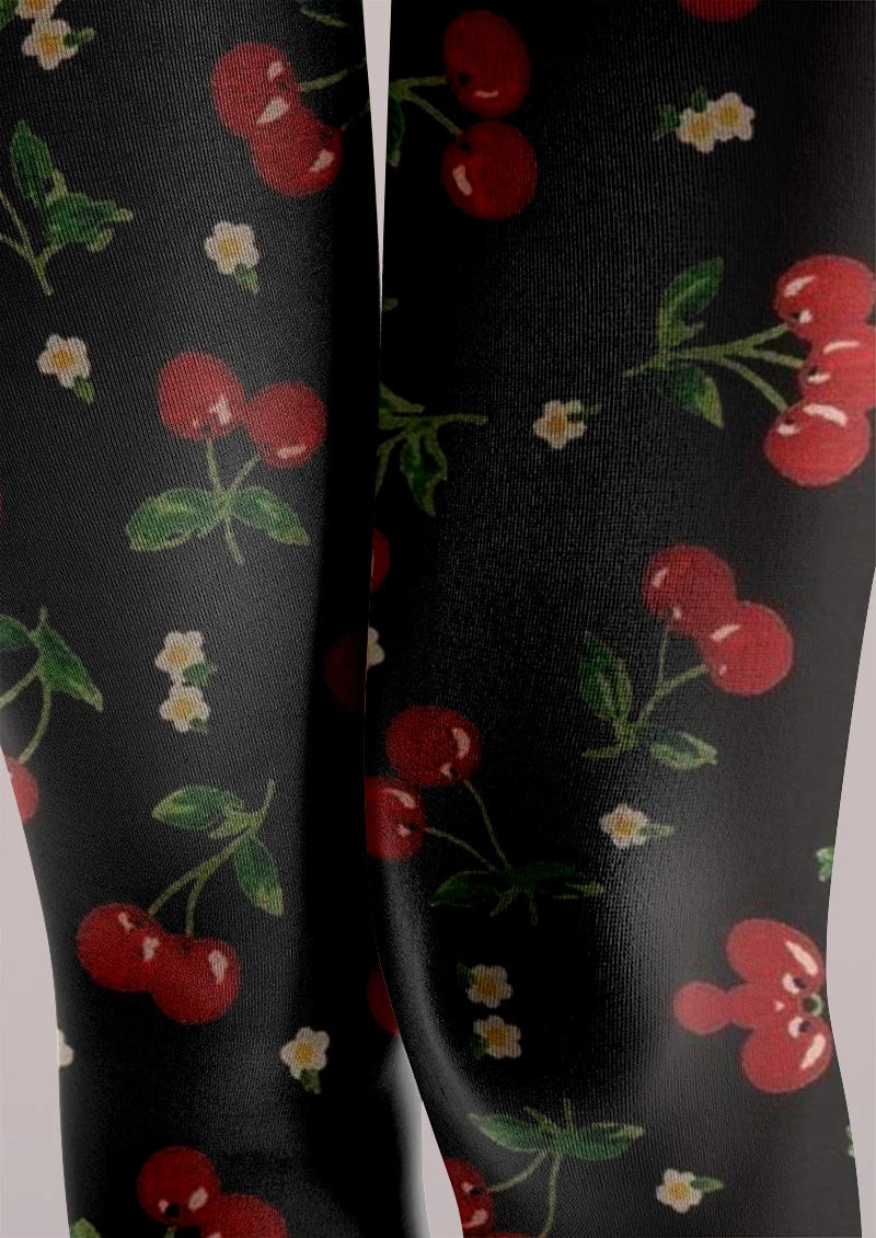 Viken Plan Black Red Rose Tights Hosiery Pantyhose