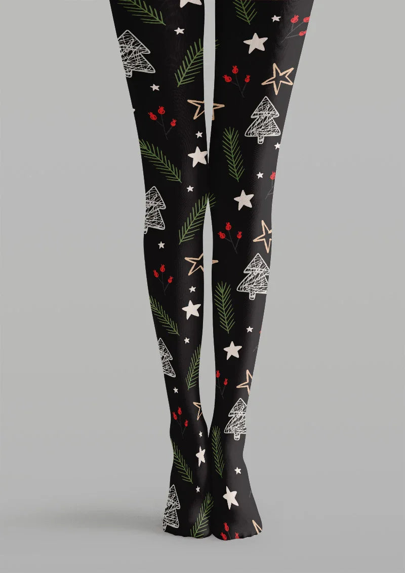 Viken Plan Christmas Star Tree Graphic Tights Hosiery Pantyhose