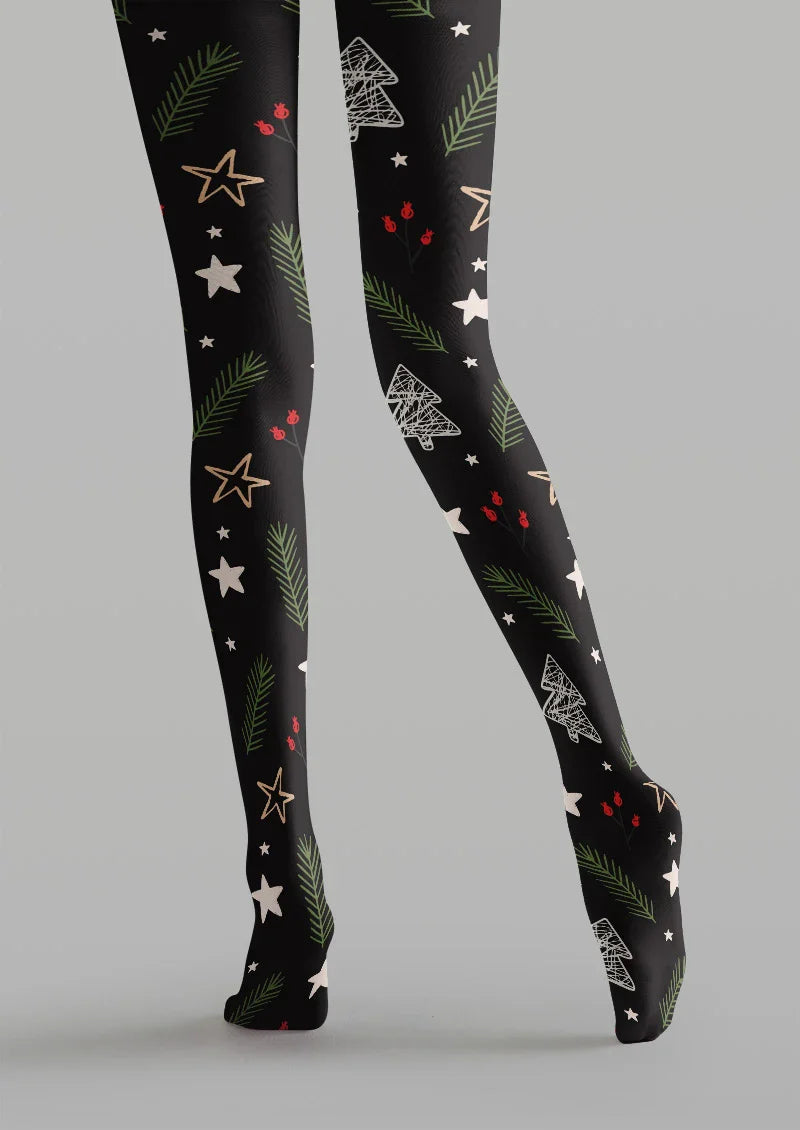 Viken Plan Christmas Star Tree Graphic Tights Hosiery Pantyhose