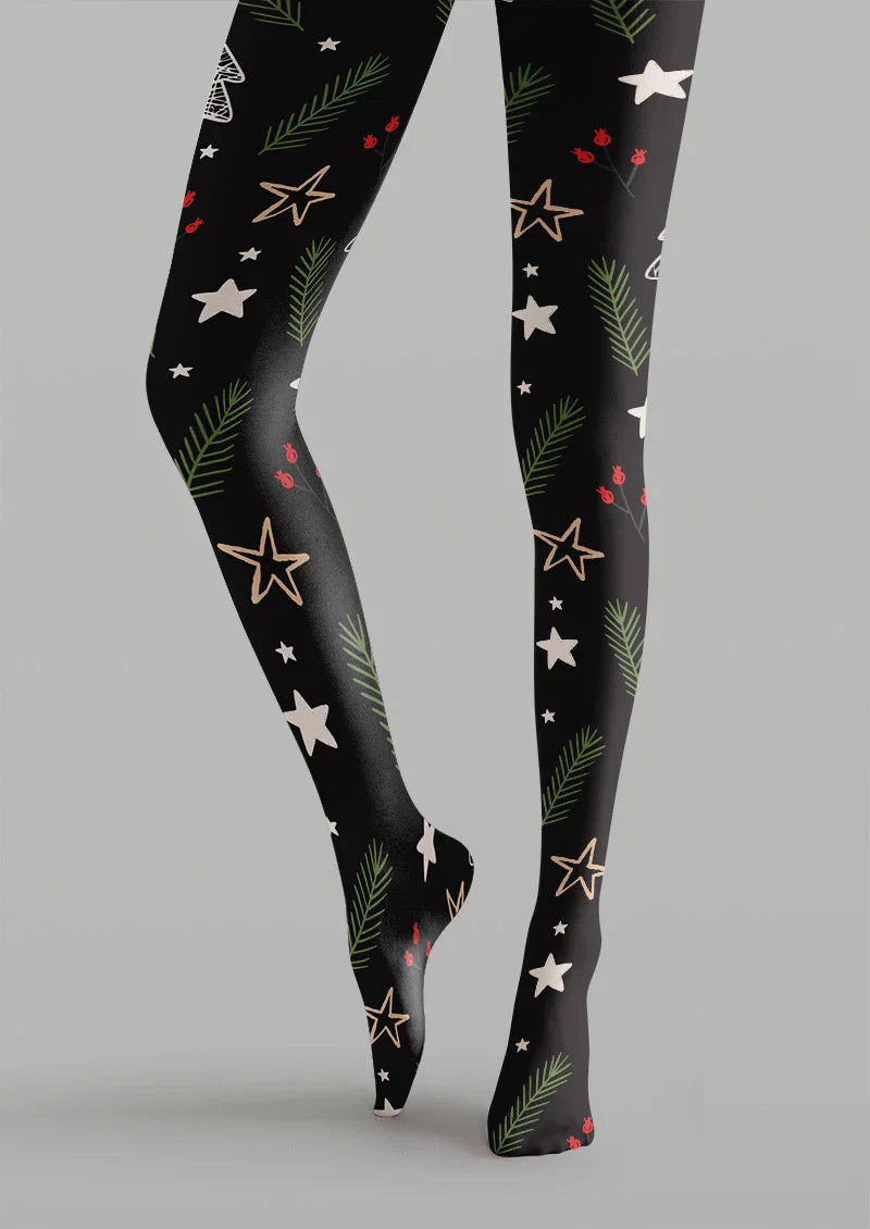 Viken Plan Christmas Star Tree Graphic Tights Hosiery Pantyhose