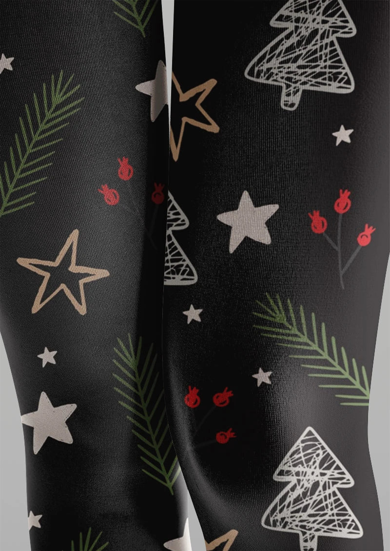 Viken Plan Christmas Star Tree Graphic Tights Hosiery Pantyhose