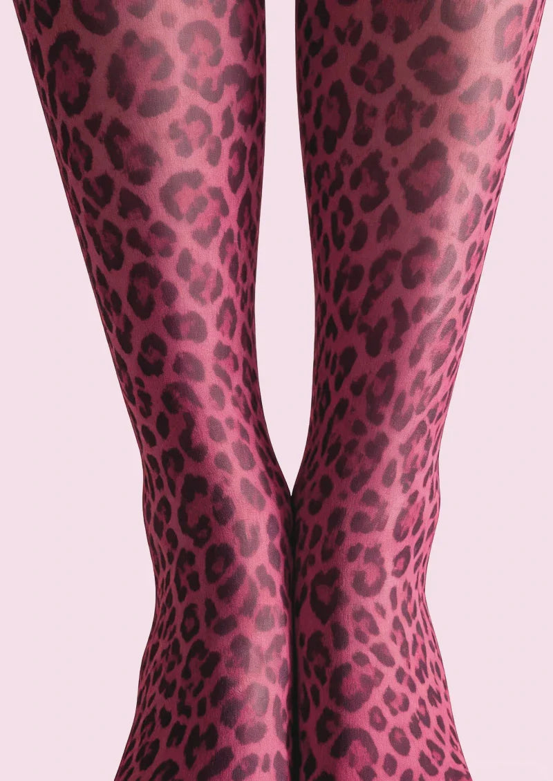 Viken Plan Crimson Panther Leopard Print Tights Hosiery Pantyhose
