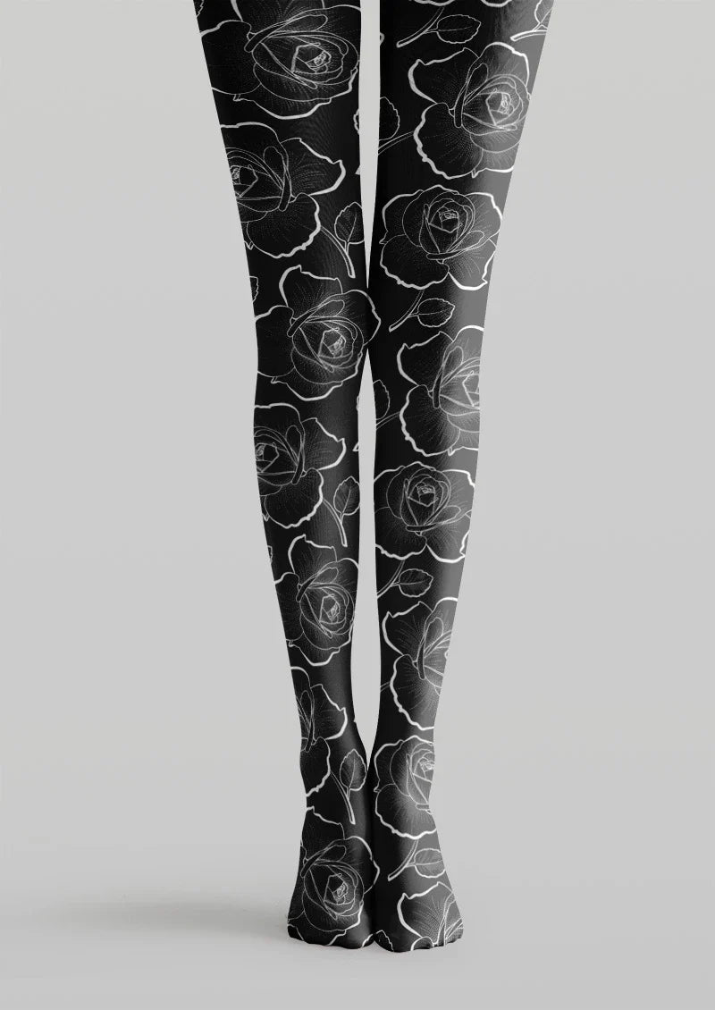 Viken Plan Floral Rose Print Tights Hosiery Pantyhose