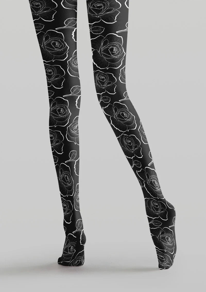Viken Plan Floral Rose Print Tights Hosiery Pantyhose