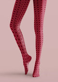 Viken Plan Crimson Quatrefoil Pattern Tights Hosiery Pantyhose
