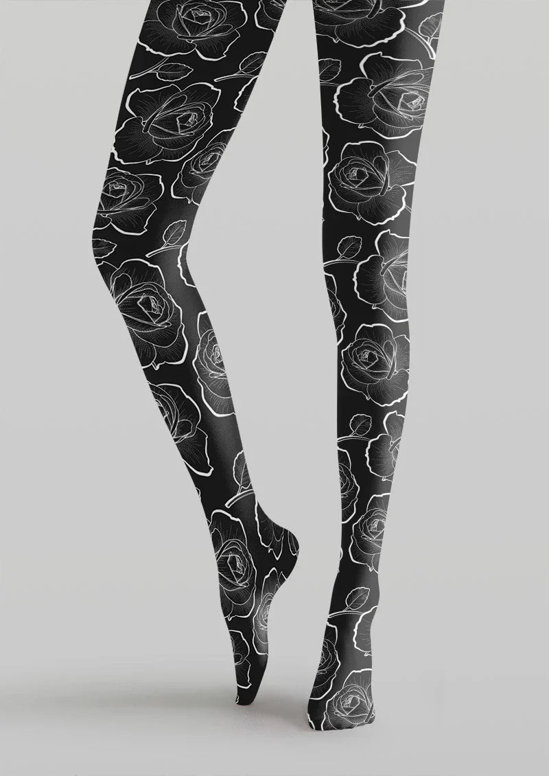 Viken Plan Floral Rose Print Tights Hosiery Pantyhose