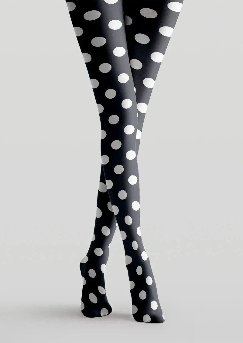 Viken Plan Black & White Polka Dot Tights Hosiery Pantyhose