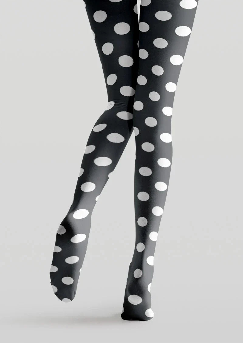 Viken Plan Black & White Polka Dot Tights Hosiery Pantyhose