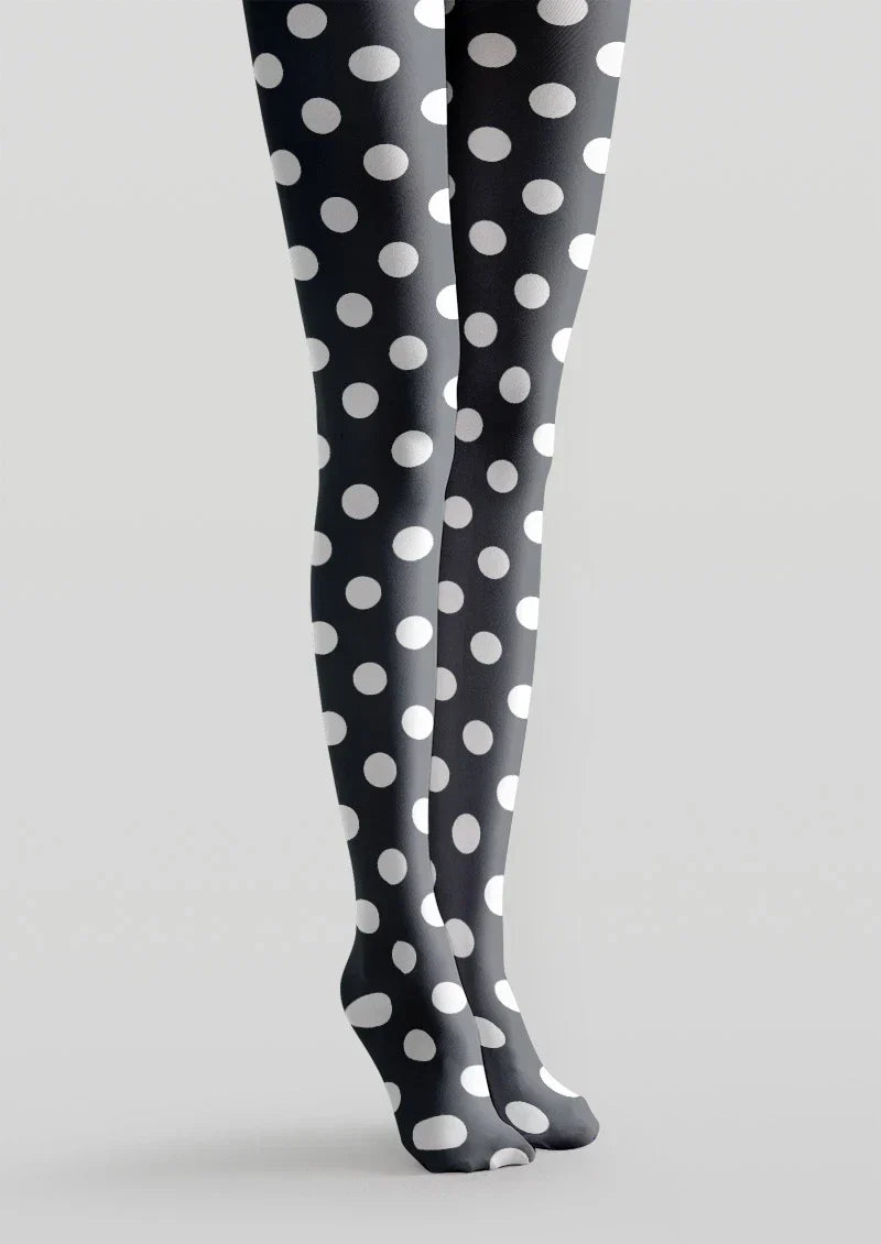 Viken Plan Black & White Polka Dot Tights Hosiery Pantyhose