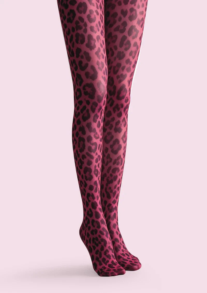 Viken Plan Crimson Panther Leopard Print Tights Hosiery Pantyhose