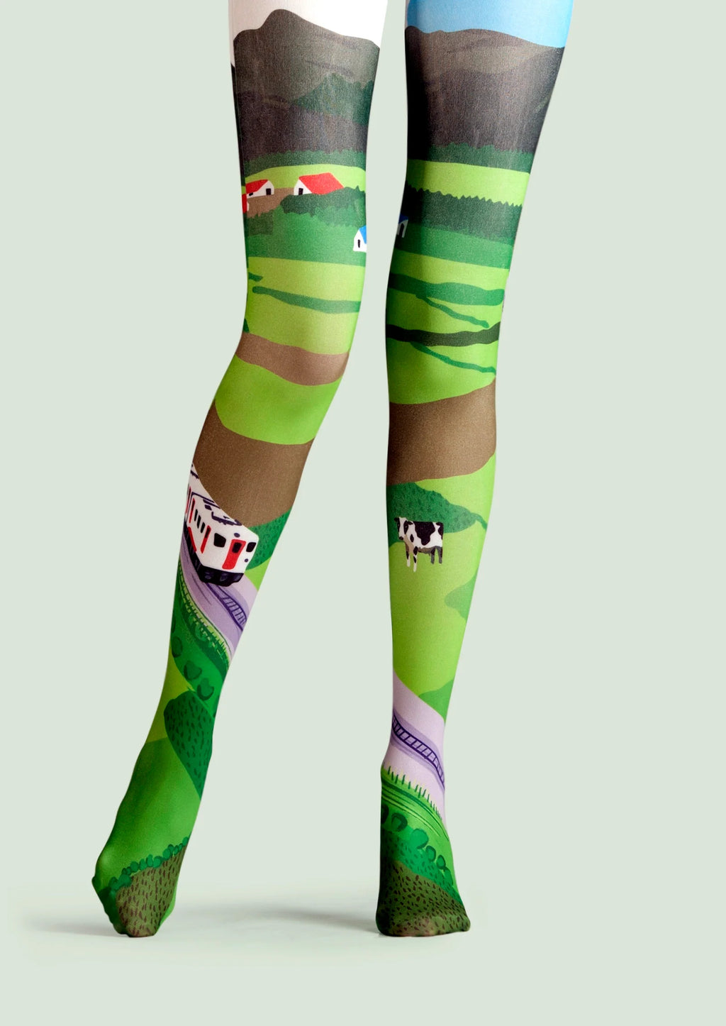 Viken Plan Field Train Print Tights Hosiery Pantyhose