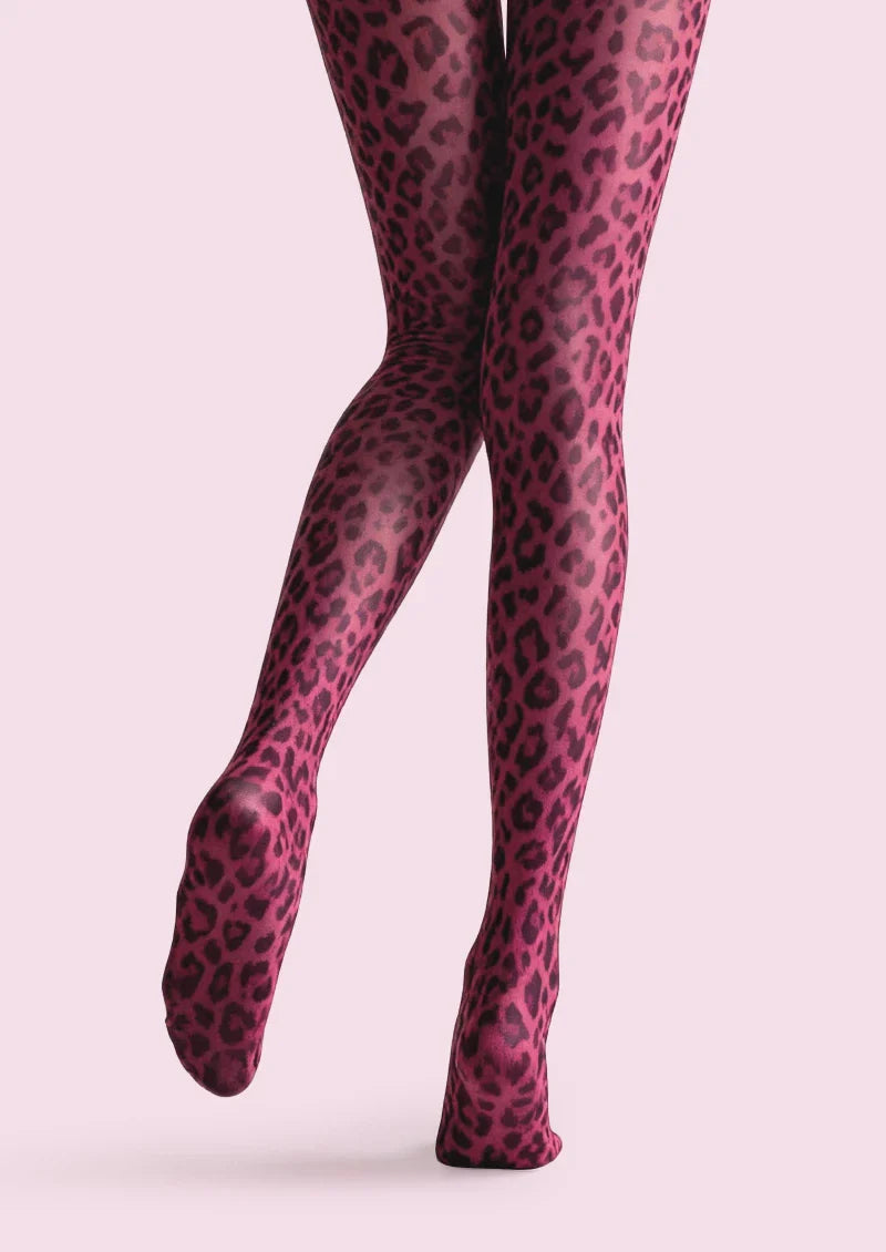 Viken Plan Crimson Panther Leopard Print Tights Hosiery Pantyhose