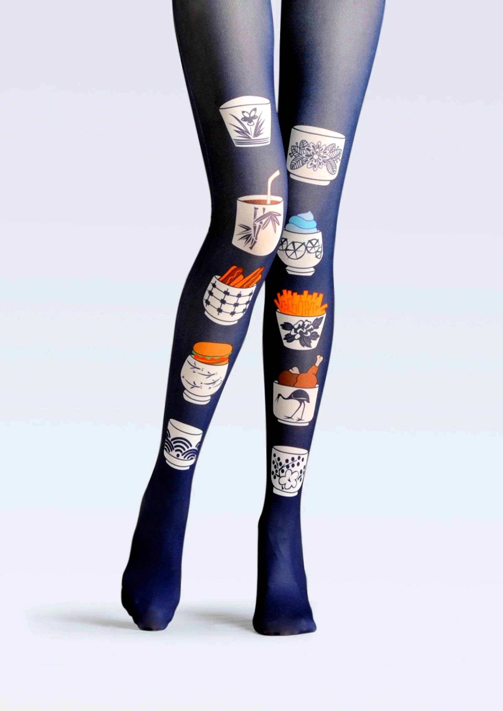 Viken Plan Ethnic art Print Tights Chinaware Pantyhose/Tights [Porcelain Family Bucket]