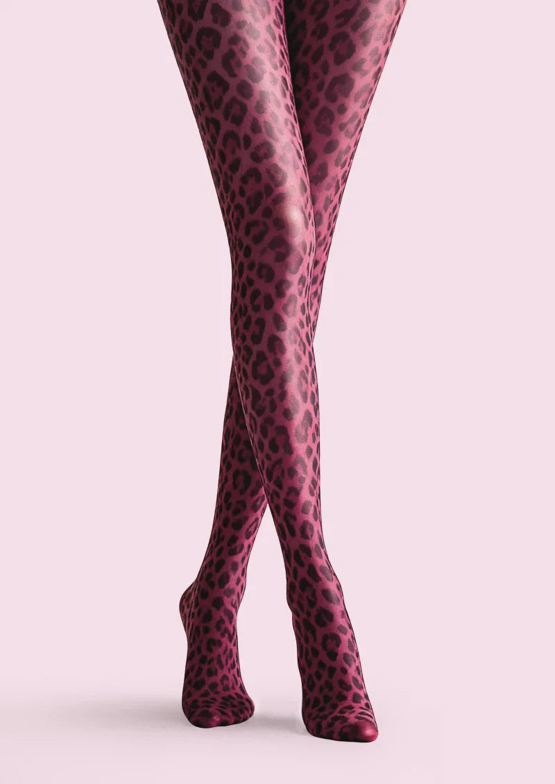 Viken Plan Crimson Panther Leopard Print Tights Hosiery Pantyhose