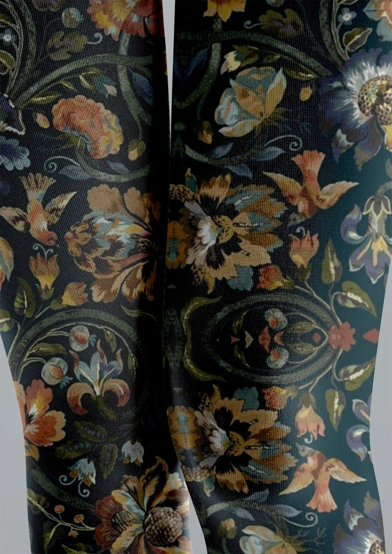 Viken Plan Boho Ethnic Floral Blue Tights Hosiery Pantyhose