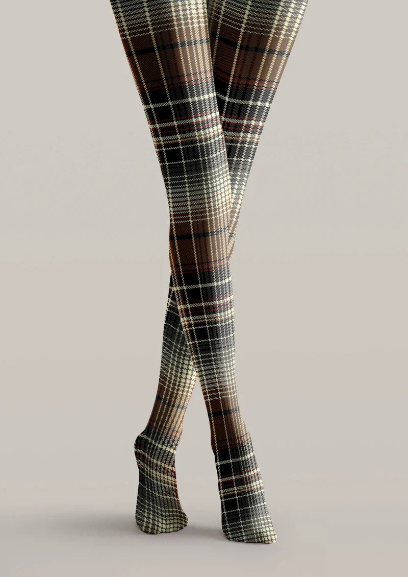 Viken Plan Brown Warm Plaid Tights Hosiery Pantyhose