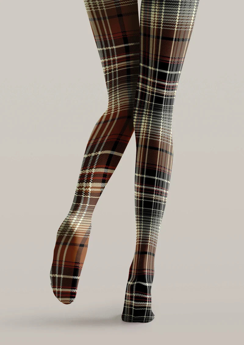Viken Plan Brown Warm Plaid Tights Hosiery Pantyhose