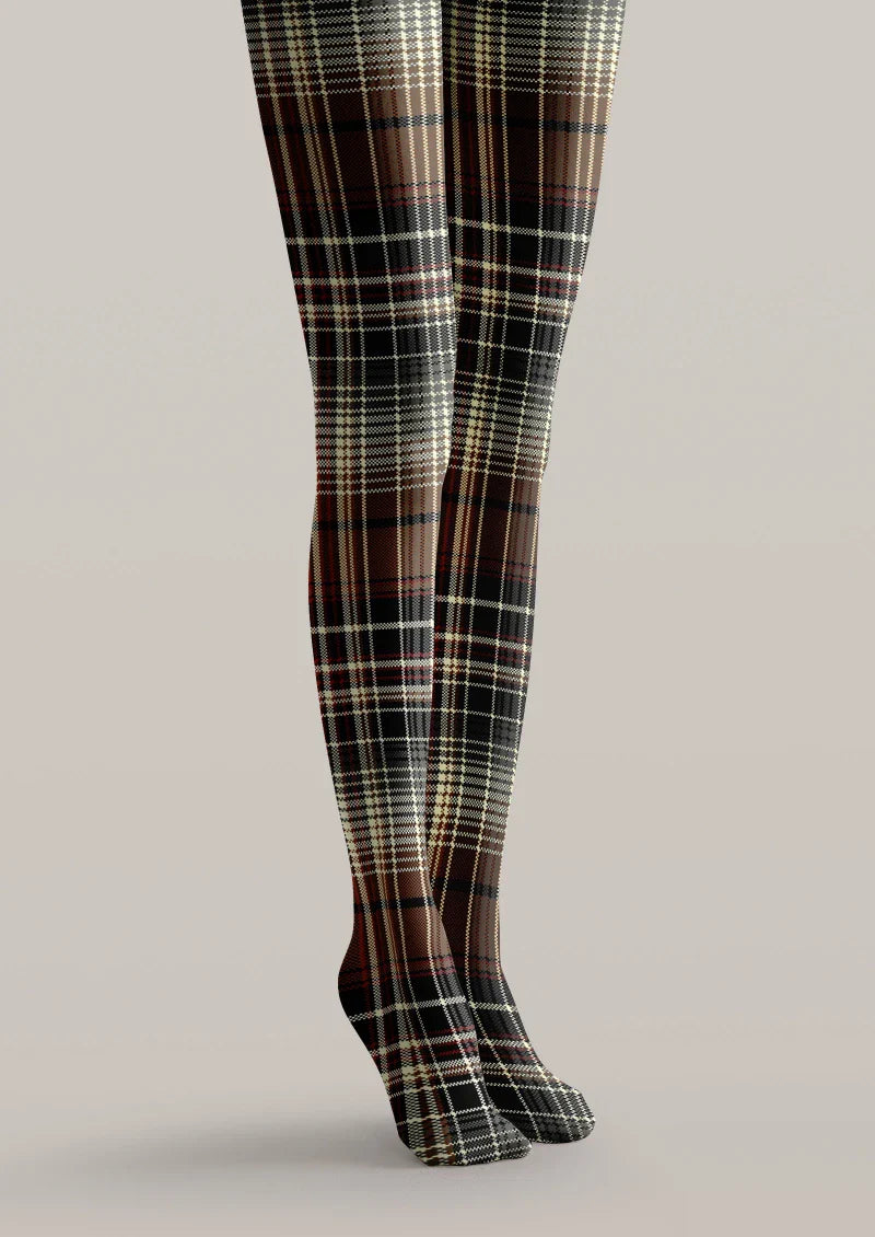 Viken Plan Brown Warm Plaid Tights Hosiery Pantyhose