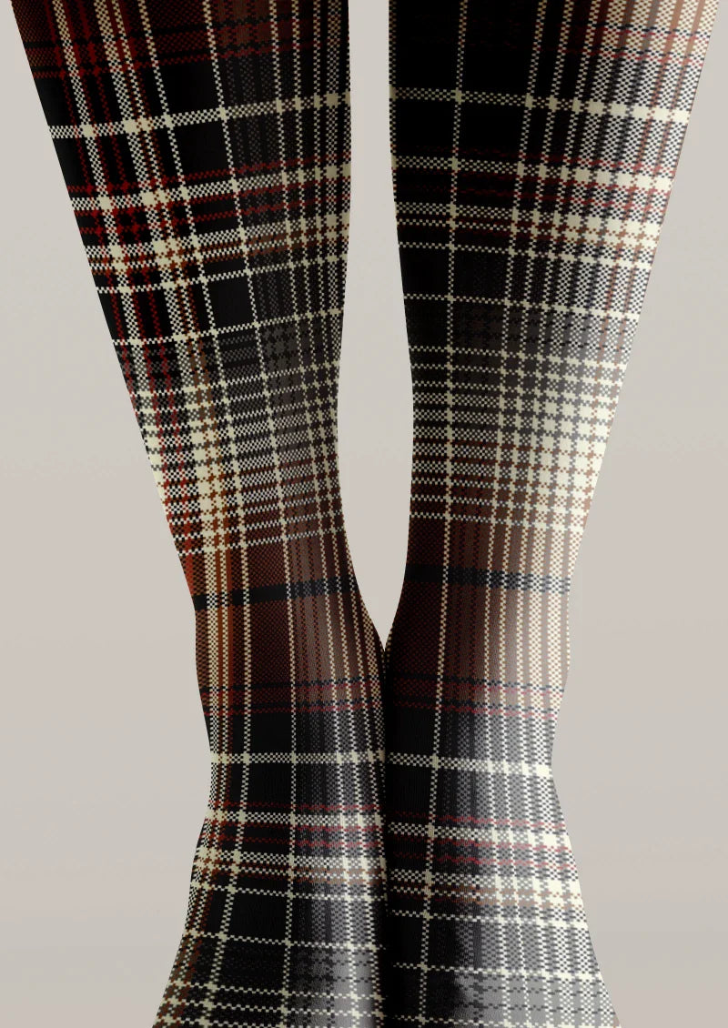Viken Plan Brown Warm Plaid Tights Hosiery Pantyhose