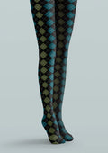 Viken Plan Blue Green Argyle Gradient Tights Hosiery Pantyhose