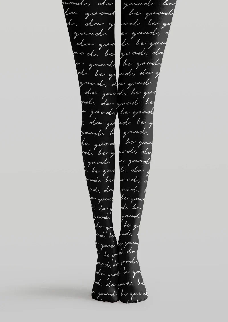 Viken Plan Black Script Letter Tights Hosiery Pantyhose