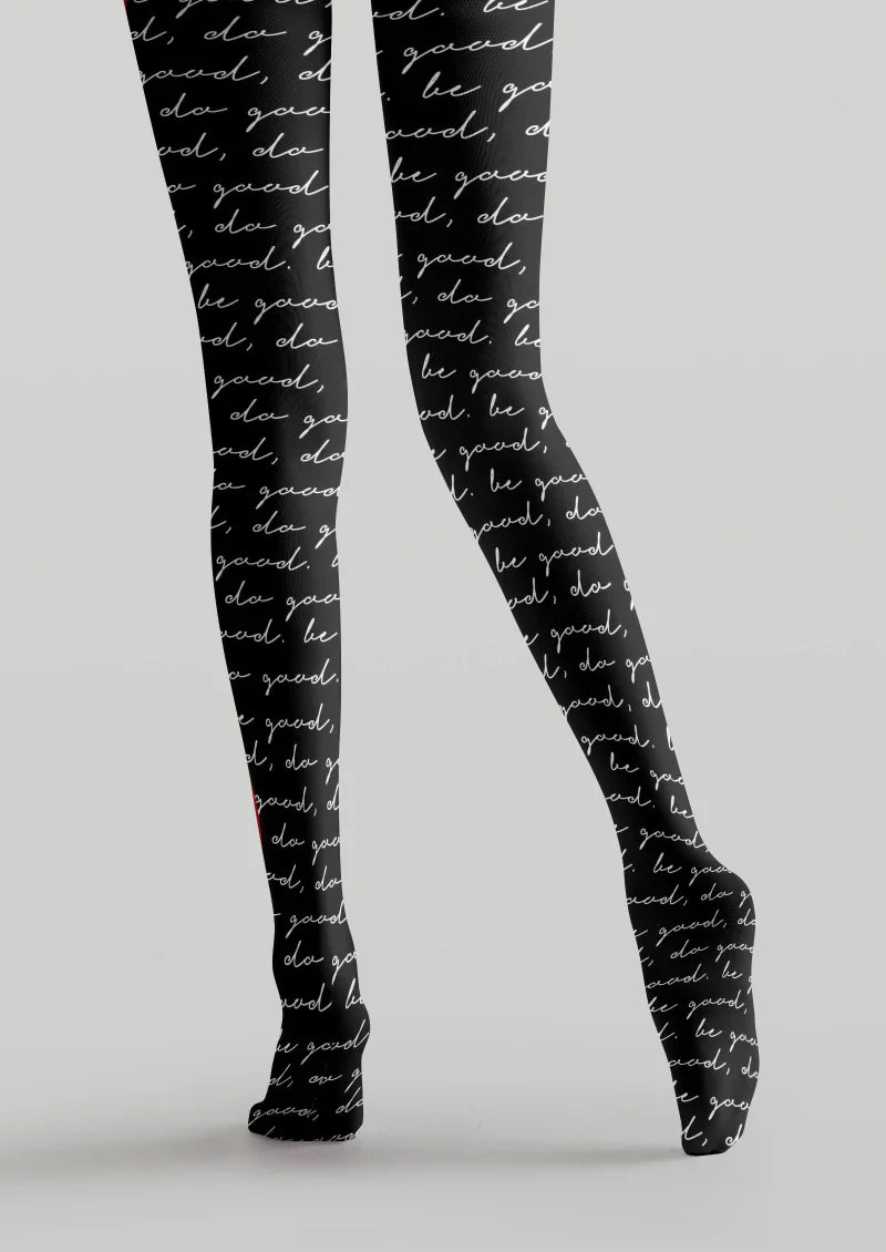 Viken Plan Black Script Letter Tights Hosiery Pantyhose