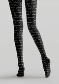 Viken Plan Black Script Letter Tights Hosiery Pantyhose