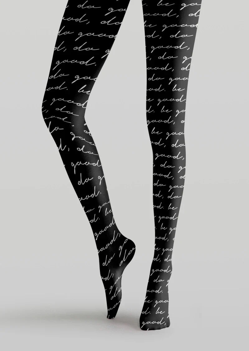Viken Plan Black Script Letter Tights Hosiery Pantyhose
