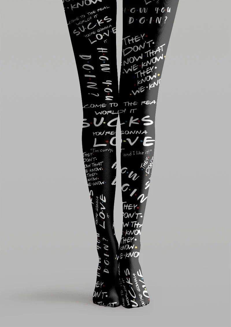 Viken Plan Handwritten Typography Graphic Tights Hosiery Pantyhose