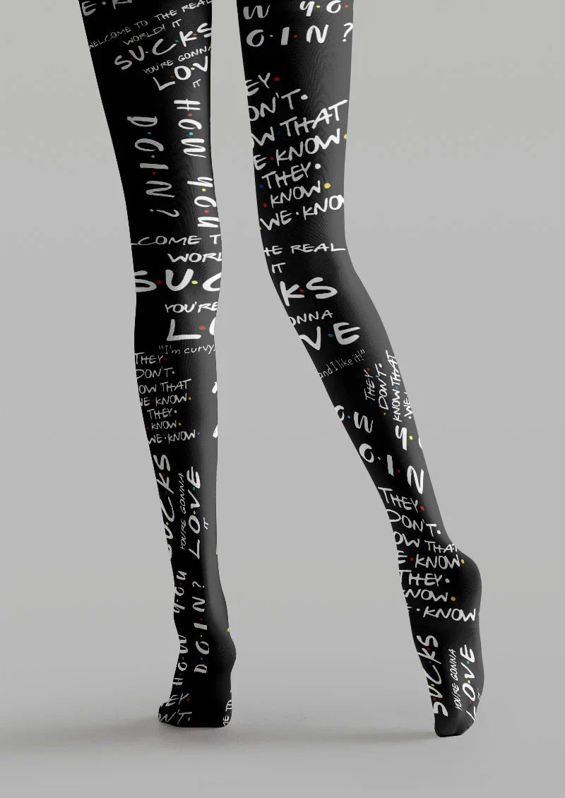 Viken Plan Handwritten Typography Graphic Tights Hosiery Pantyhose