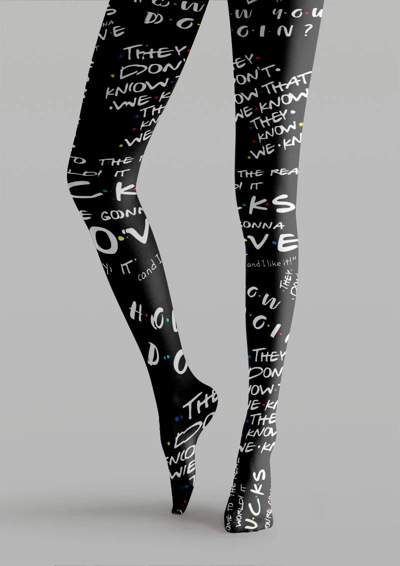 Viken Plan Handwritten Typography Graphic Tights Hosiery Pantyhose
