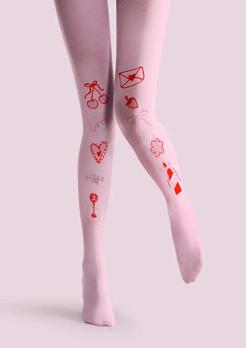 Viken Plan Valentine's Day Pink Letter Tights Hosiery Pantyhose