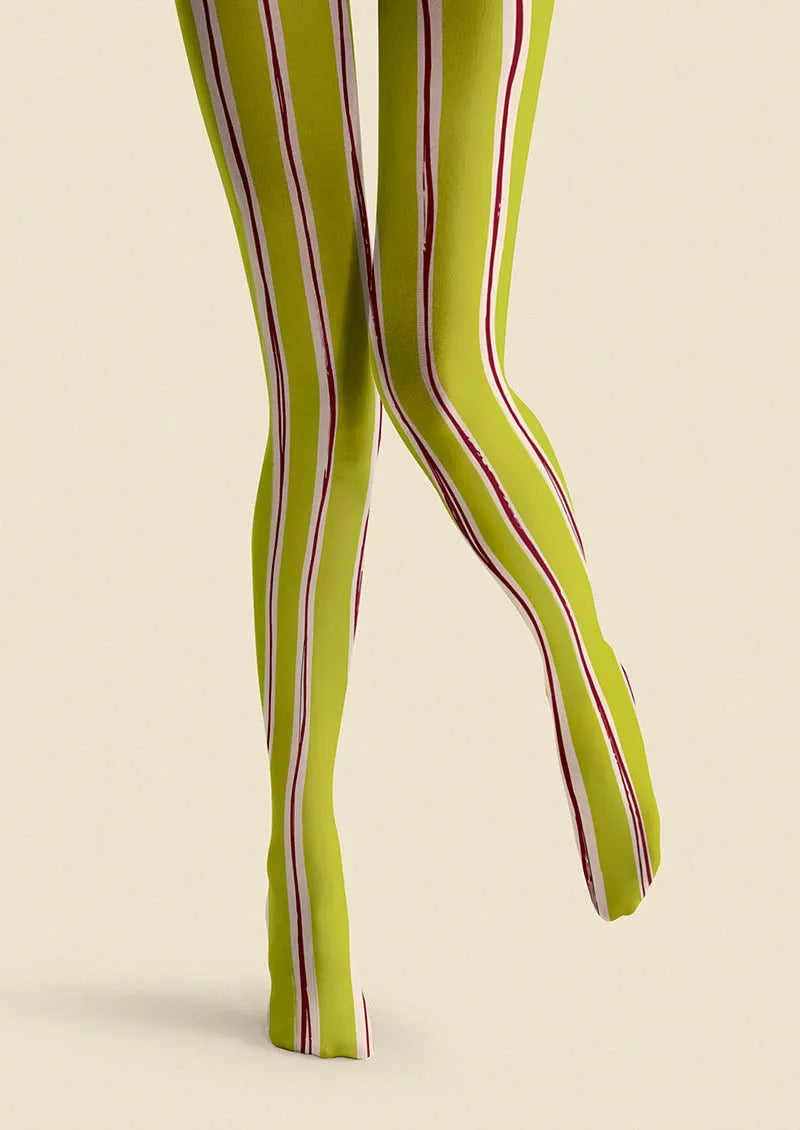 Viken Plan Lime Stripes Tights Hosiery Pantyhose
